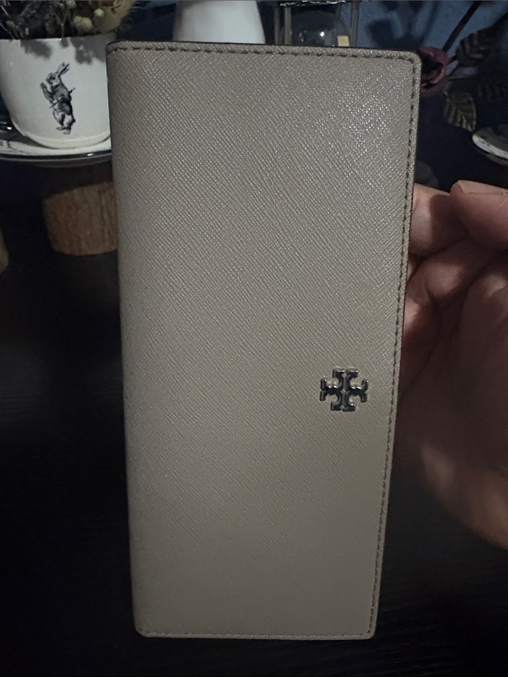 Tory Burch Long Wallet in Taupe Grey with Logo
